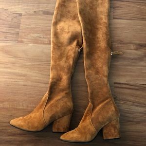Suede chestnut brown over-the-knee boots